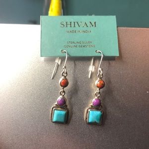Sterling silver multicolored gemstone earrings